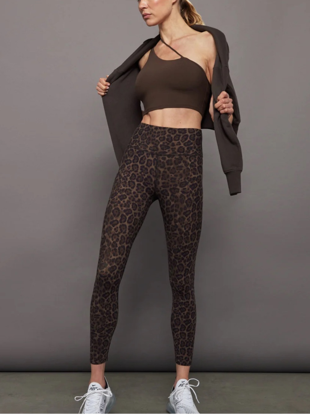 Carbon38 Matching Set Melt Leopard One-Shoulder Top & Leggings Set XS